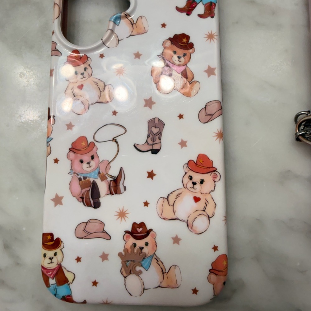 Velvet Caviar Cowboy Teddy Bear Case - Pink and White flower case